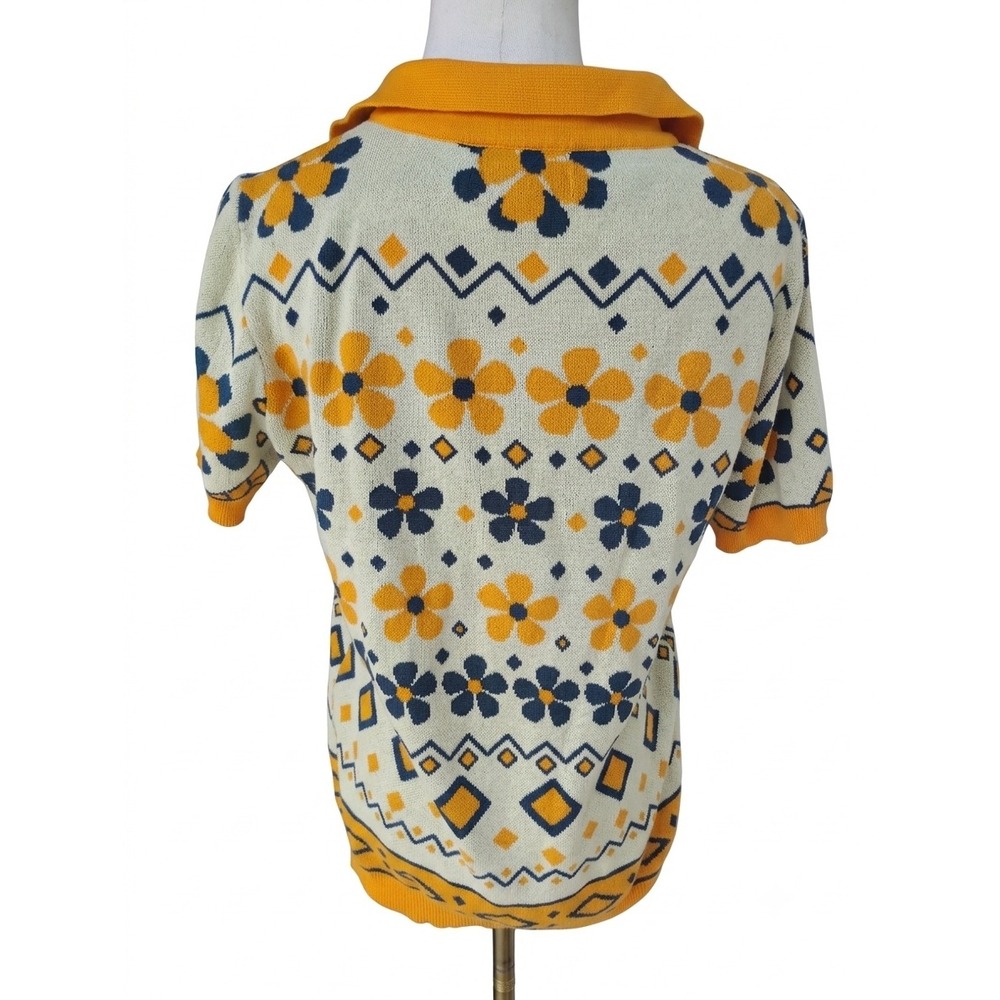 OxKnit Kitty Cat Jacquard Knit Polo Retro Pullover Size Small - Picture 4 of 6